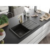 Mexen Bruno Granitspüle 1-Becken mit Abtropffläche und Küchenarmatur Rita, schwarz/gold metallic - 6513-75-670300-50-B