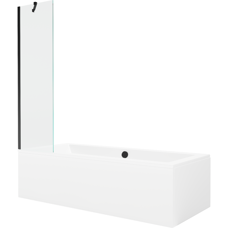Mexen Cube Rechteckige Badewanne 170 x 80 cm mit Verkleidung und 1-flügeliger Duschwand 50 cm, transparent, schwarz