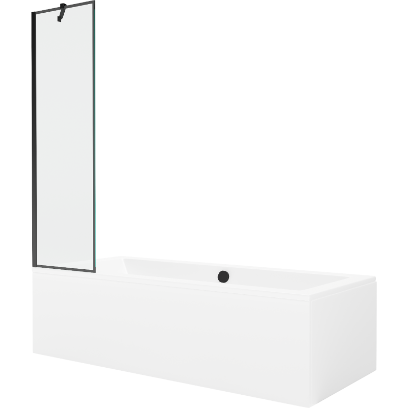 Mexen Cube Rechteckige Badewanne 170 x 80 cm mit Verkleidung und 1-flügeligem Schirm 50 cm, schwarzes Muster