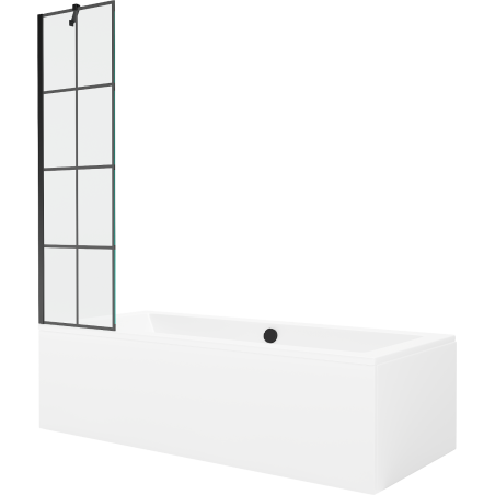 Mexen Cube Rechteckige Badewanne 170 x 80 cm mit Verkleidung und 1-flügeliger Trennwand 50 cm, schwarzes Muster