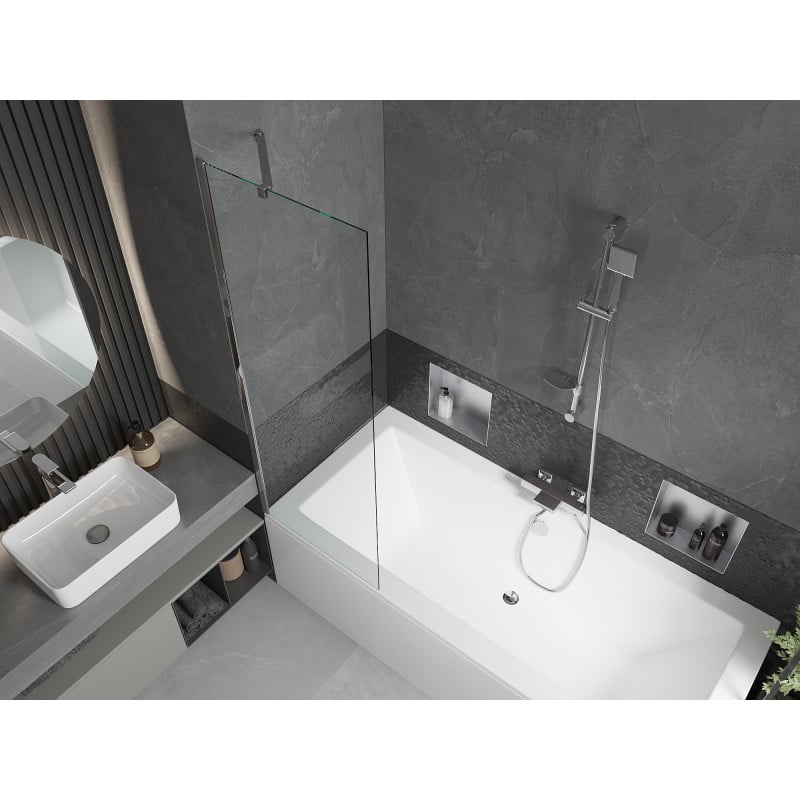 Mexen Cube Rechteckige Badewanne 170 x 80 cm mit Verkleidung und 1-flügeliger Duschwand 60 cm, transparent, Chrom