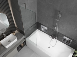Mexen Cube Rechteckige Badewanne 170 x 80 cm mit Verkleidung und 1-flügeliger Duschwand 60 cm, transparent, Chrom