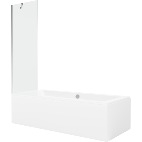 Mexen Cube Rechteckige Badewanne 170 x 80 cm mit Verkleidung und 1-flügeliger Duschwand 60 cm, transparent, Chrom