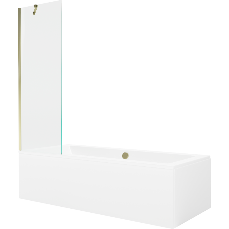 Mexen Cube Rechteckige Badewanne 170 x 80 cm mit Verkleidung und einflügeliger Trennwand 60 cm, transparent, gold
