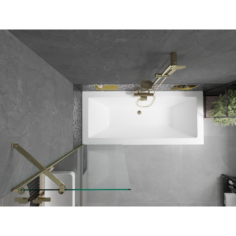 Mexen Cube Rechteckige Badewanne 170 x 80 cm mit Verkleidung und einflügeliger Trennwand 60 cm, transparent, gold