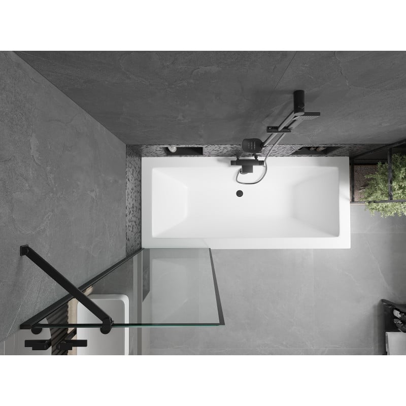Mexen Cube Rechteckige Badewanne 170 x 80 cm mit Verkleidung und 1-flügeliger Wandschirm 60 cm, schwarzes Muster