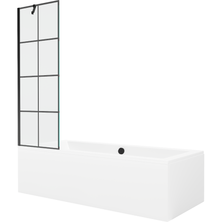Mexen Cube Rechteckige Badewanne 170 x 80 cm mit Verkleidung und einflügeliger 60 cm Sichtblende, schwarzes Muster