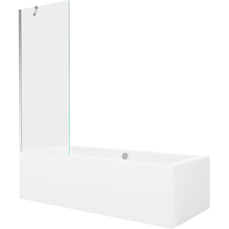 Mexen Cube Rechteckige Badewanne 170 x 80 cm mit Verkleidung und 1-flügeliger Duschwand 70 cm, transparent, Chrom
