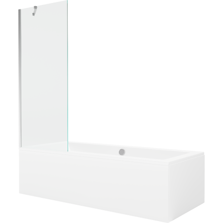 Mexen Cube Rechteckige Badewanne 170 x 80 cm mit Verkleidung und 1-flügeliger Duschwand 70 cm, transparent, Chrom