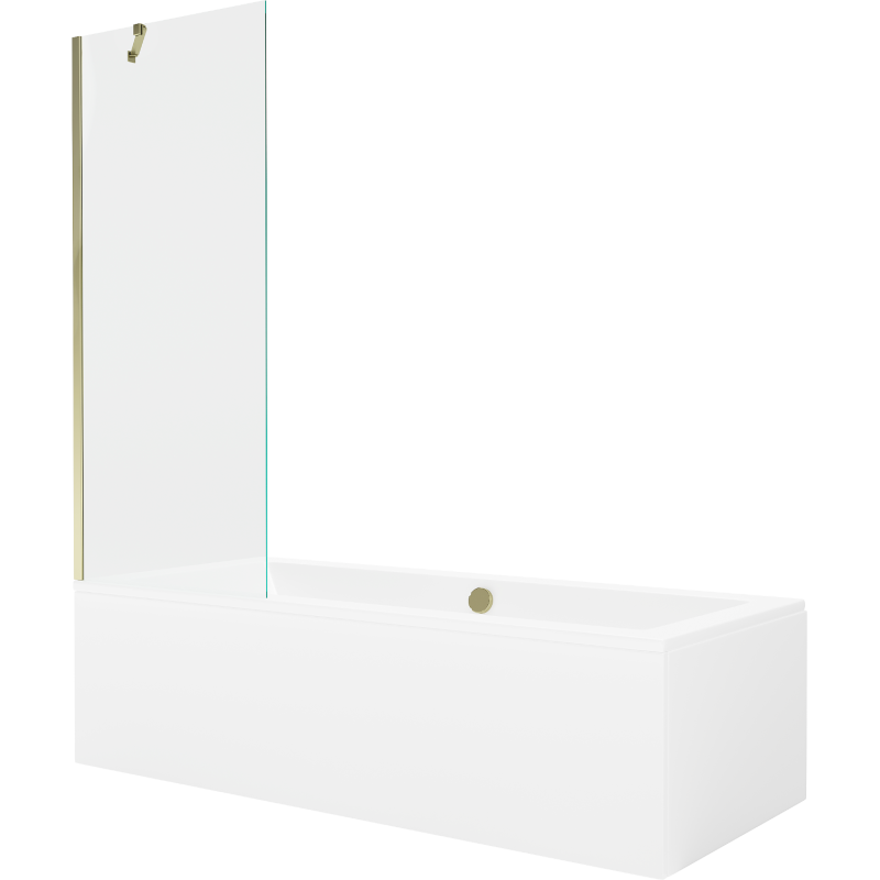 Mexen Cube Rechteckige Badewanne 170 x 80 cm mit Verkleidung und einteiliger 70 cm Trennwand, transparent, gold