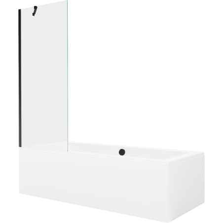 Mexen Cube Rechteckige Badewanne 170 x 80 cm mit Verkleidung und 1-flügeliger Abtrennung 70 cm, transparent, schwarz