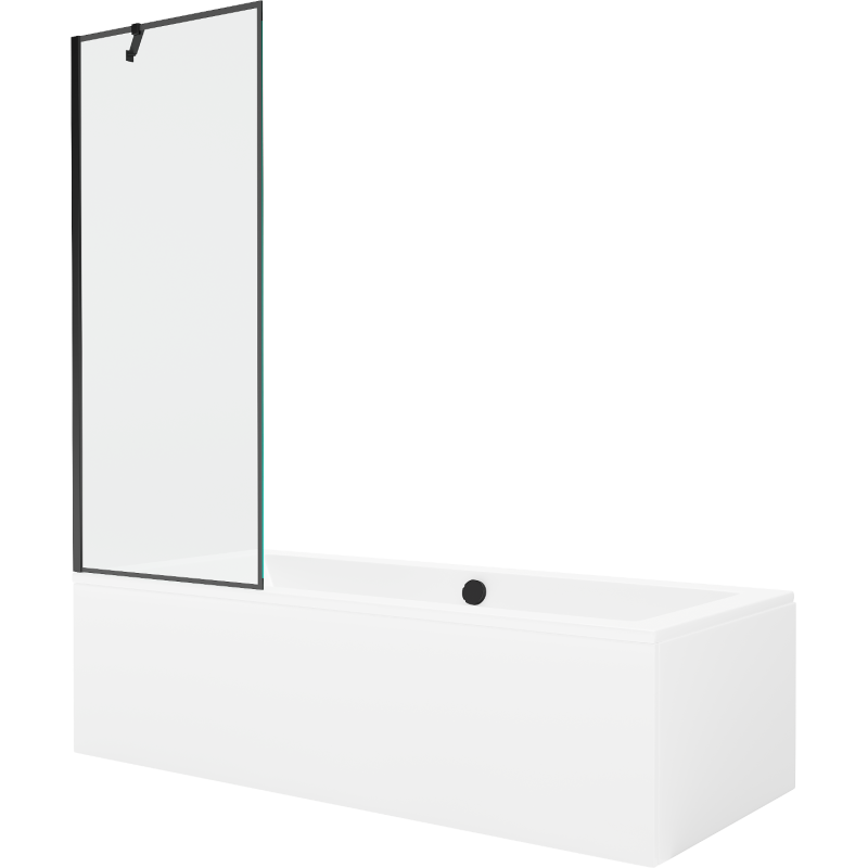 Mexen Cube Rechteckige Badewanne 170 x 80 cm mit Verkleidung und 1-flügeliger Abtrennung 70 cm, schwarzes Muster