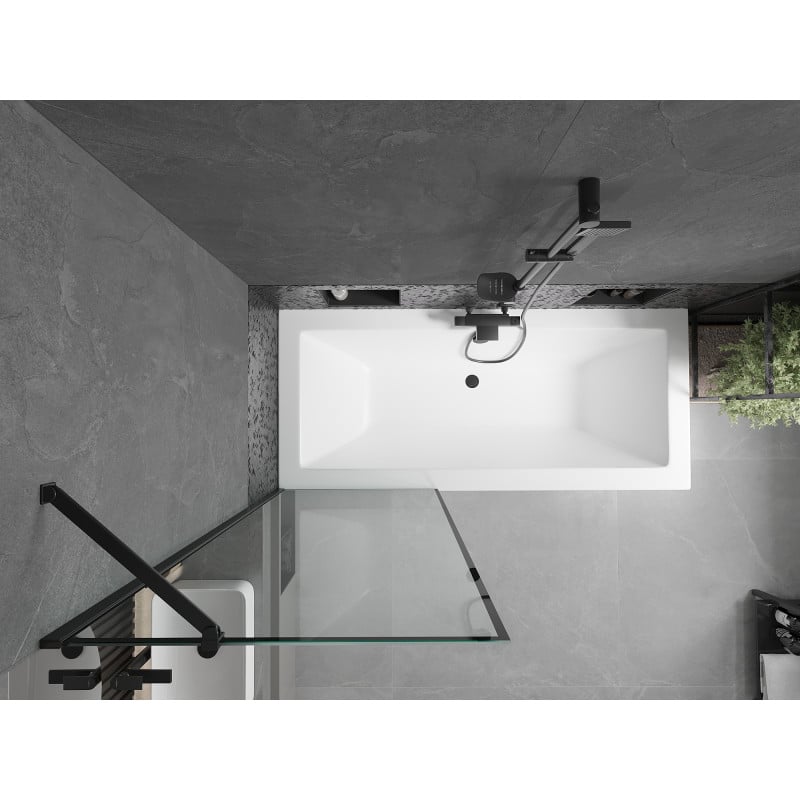 Mexen Cube Rechteckige Badewanne 170 x 80 cm mit Verkleidung und 1-flügeliger Abtrennung 70 cm, schwarzes Muster