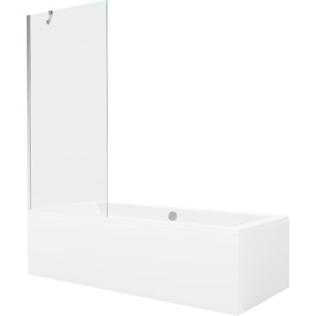 Mexen Cube Rechteckige Badewanne 170 x 80 cm mit Verkleidung und 1-flügeliger Duschabtrennung 80 cm, transparent, Chrom