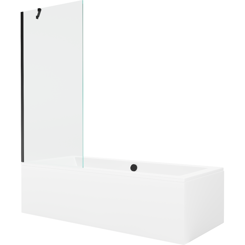 Mexen Cube Rechteckige Badewanne 170 x 80 cm mit Verkleidung und 1-flügeligem Paravent 80 cm, transparent, schwarz
