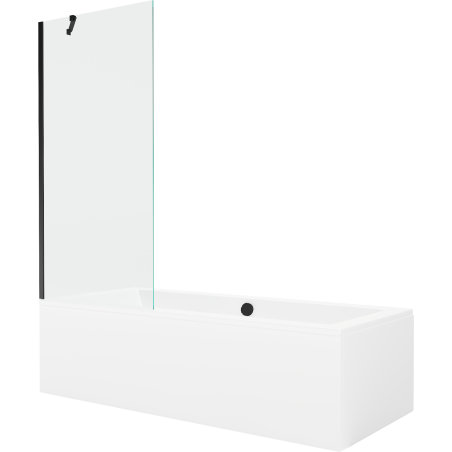 Mexen Cube Rechteckige Badewanne 170 x 80 cm mit Verkleidung und 1-flügeligem Paravent 80 cm, transparent, schwarz