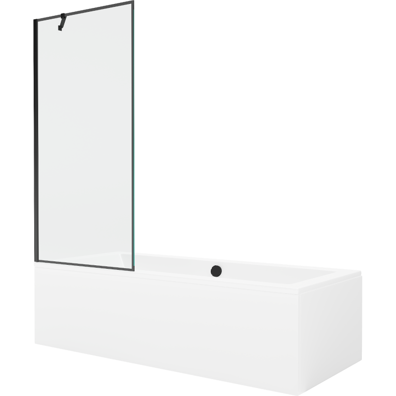 Mexen Cube Rechteckige Badewanne 170 x 80 cm mit Verkleidung und 1-flügeliger Abtrennung 80 cm, schwarzes Muster