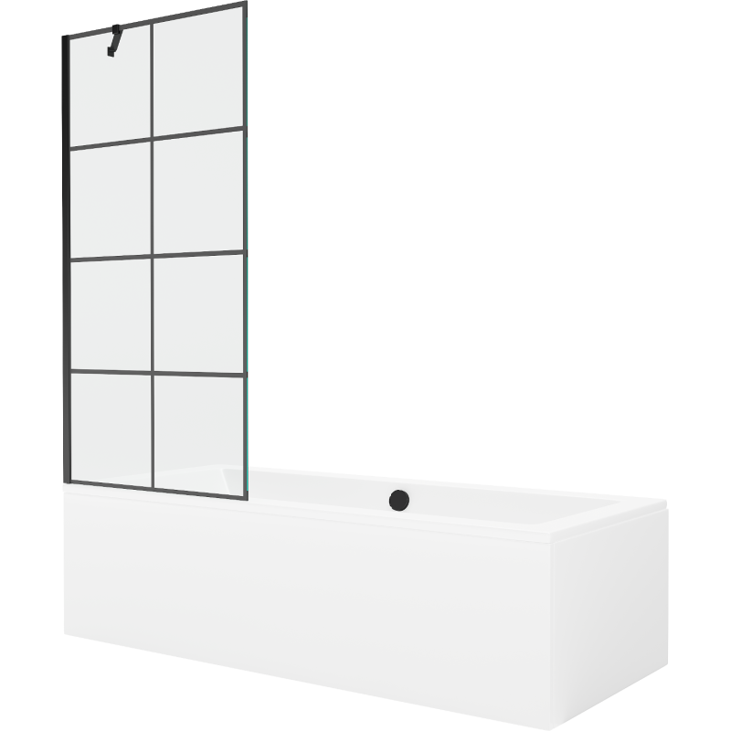 Mexen Cube Rechteckige Badewanne 170 x 80 cm mit Verkleidung und einflügeliger Trennwand 80 cm, schwarzes Muster