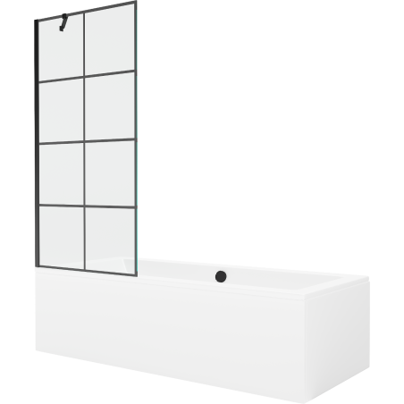 Mexen Cube Rechteckige Badewanne 170 x 80 cm mit Verkleidung und einflügeliger Trennwand 80 cm, schwarzes Muster