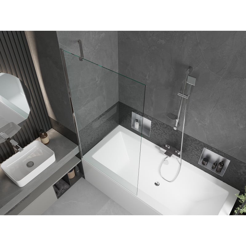 Mexen Cube Rechteckige Badewanne 170 x 80 cm mit Verkleidung und einflügeliger 90 cm Abtrennung, transparent, Chrom