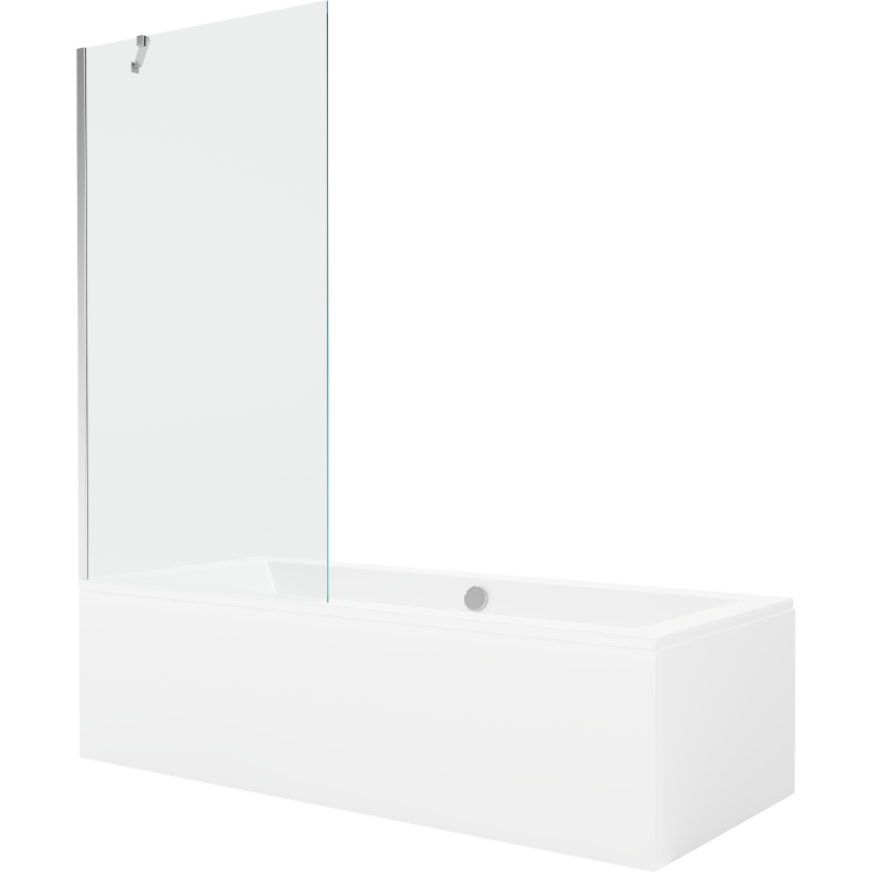 Mexen Cube Rechteckige Badewanne 170 x 80 cm mit Verkleidung und einflügeliger 90 cm Abtrennung, transparent, Chrom