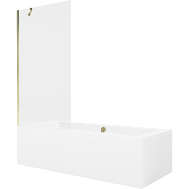 Mexen Cube Rechteckige Badewanne 170 x 80 cm mit Verkleidung und 1-flügeliger Duschwand 90 cm, transparent, gold