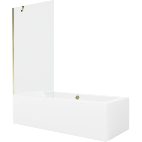 Mexen Cube Rechteckige Badewanne 170 x 80 cm mit Verkleidung und 1-flügeliger Duschwand 90 cm, transparent, gold