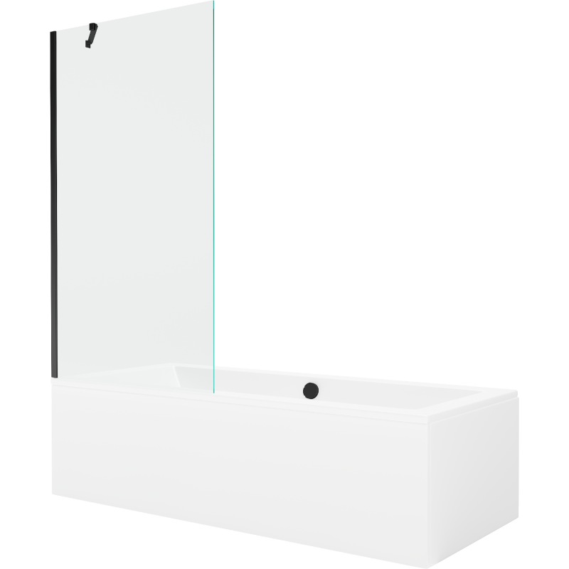 Mexen Cube Rechteckige Wanne 170 x 80 cm mit Verkleidung und einflügeliger 90 cm Duschwand, transparent, schwarz