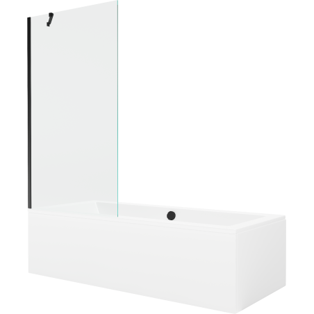 Mexen Cube Rechteckige Wanne 170 x 80 cm mit Verkleidung und einflügeliger 90 cm Duschwand, transparent, schwarz