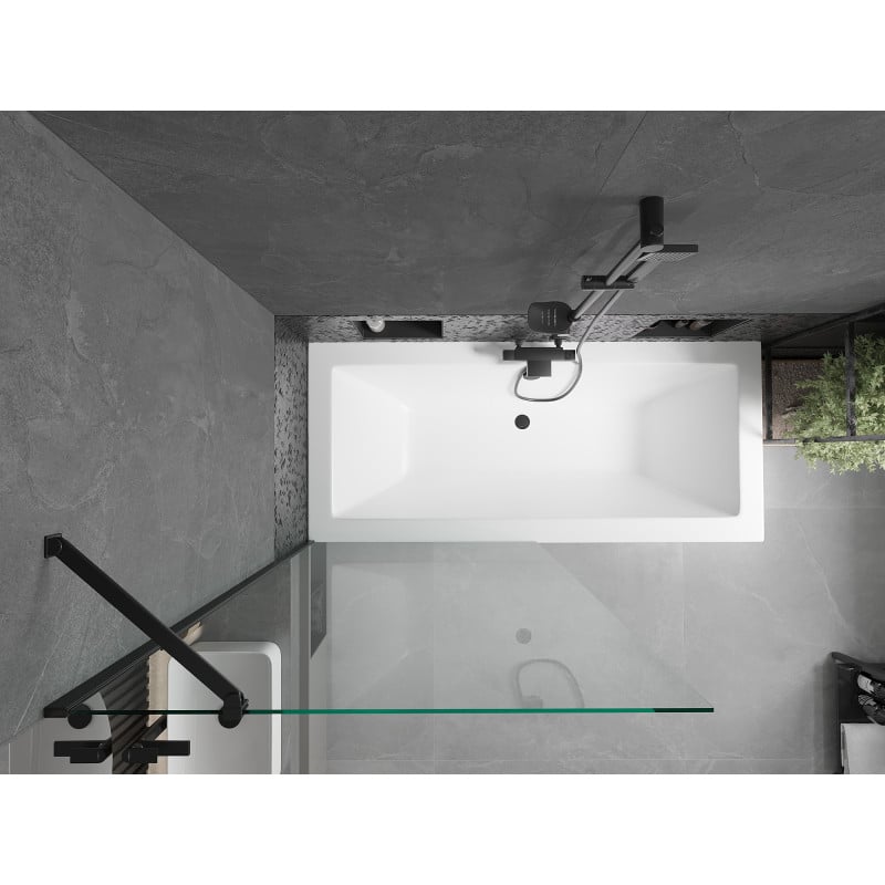 Mexen Cube Rechteckige Wanne 170 x 80 cm mit Verkleidung und einflügeliger 90 cm Duschwand, transparent, schwarz