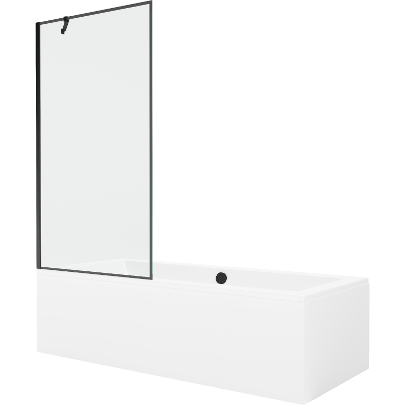 Mexen Cube Rechteckige Badewanne 170 x 80 cm mit Verkleidung und einflügeliger 90 cm Duschwand, schwarzes Muster