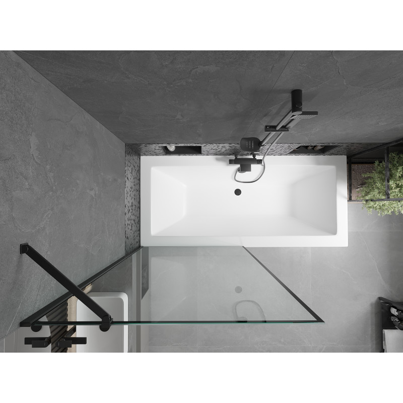 Mexen Cube Rechteckige Badewanne 170 x 80 cm mit Verkleidung und einflügeliger 90 cm Duschwand, schwarzes Muster