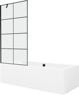 Mexen Cube Rechteckige Badewanne 170 x 80 cm mit Verkleidung und 1-flügeliger Duschwand 90 cm, schwarzes Muster