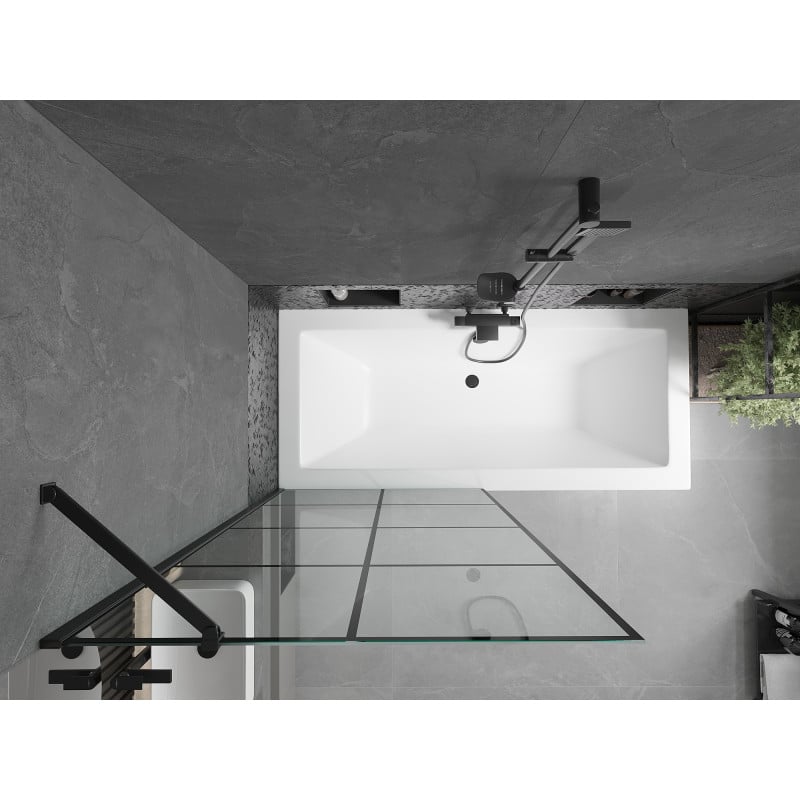 Mexen Cube Rechteckige Badewanne 170 x 80 cm mit Verkleidung und 1-flügeliger Duschwand 90 cm, schwarzes Muster