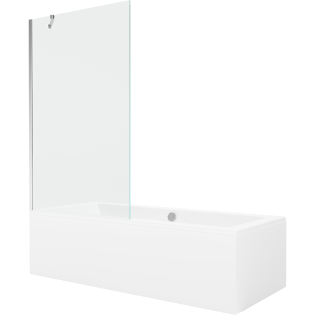 Mexen Cube Rechteckige Badewanne 170 x 80 cm mit Verkleidung und 1-flügeliger Duschwand 100 cm, transparent, Chrom