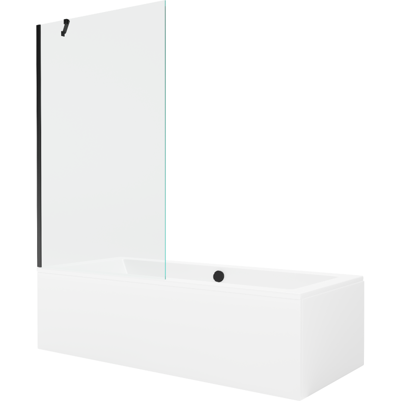 Mexen Cube Rechteckige Badewanne 170 x 80 cm mit Verkleidung und einflügeliger 100 cm Duschwand, transparent, schwarz