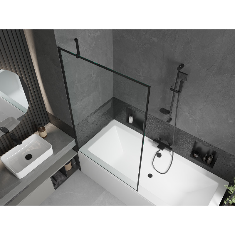 Mexen Cube Rechteckige Badewanne 170 x 80 cm mit Verkleidung und 1-flügeligem Schirm 100 cm, schwarzes Muster