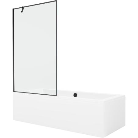 Mexen Cube Rechteckige Badewanne 170 x 80 cm mit Verkleidung und 1-flügeligem Schirm 100 cm, schwarzes Muster