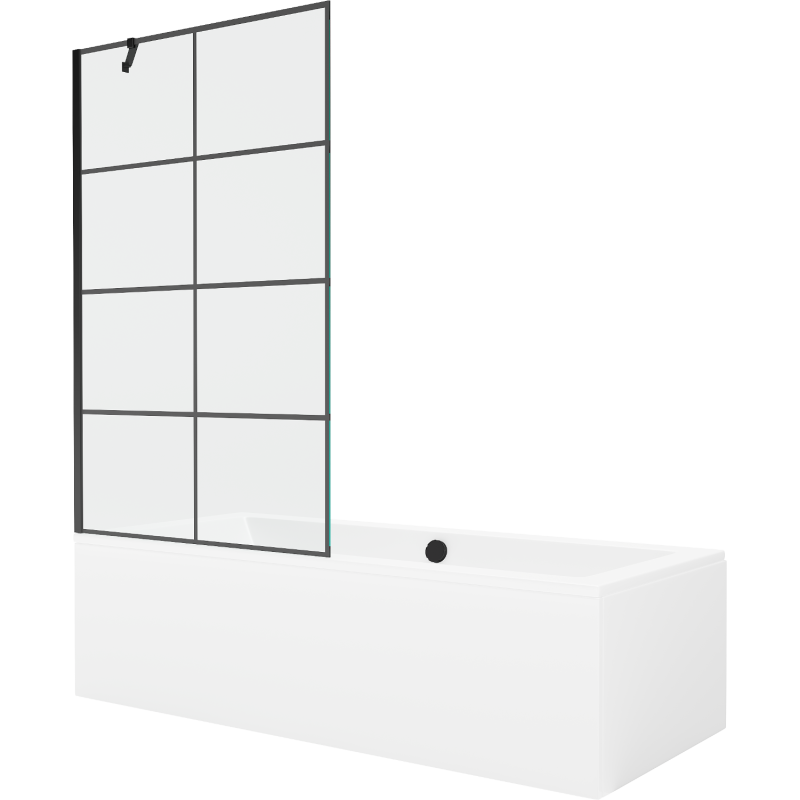 Mexen Cube Rechteckige Badewanne 170 x 80 cm mit Verkleidung und 1-flügeliger Abtrennung 100 cm, schwarzes Muster