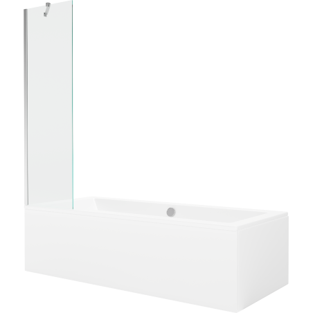 Mexen Cube Rechteckige Badewanne 180 x 80 cm mit Verkleidung und 1-flügeliger 50 cm Duschwand, transparent, chrom
