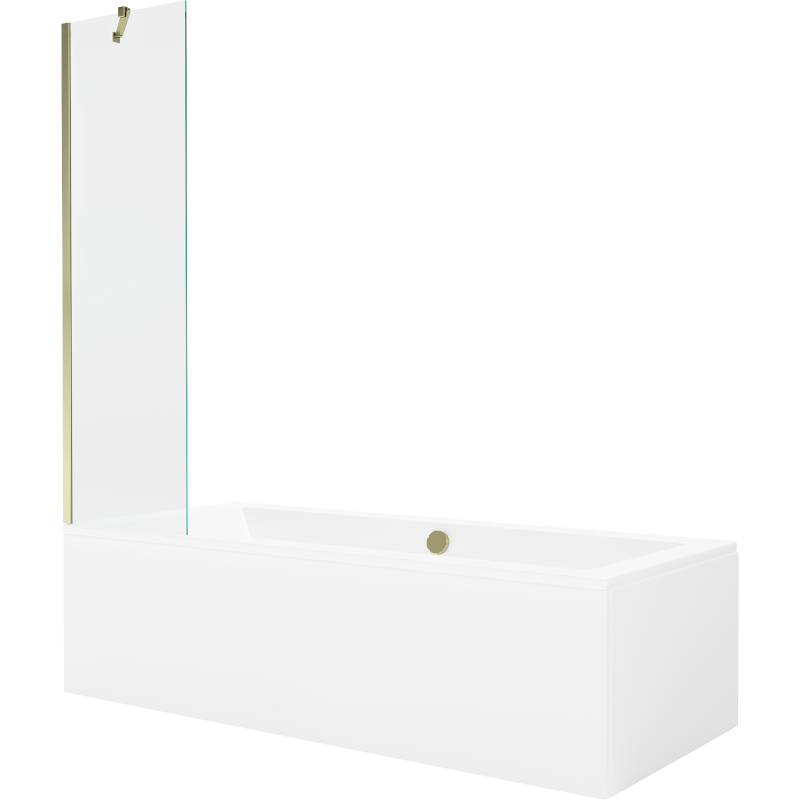 Mexen Cube Rechteckige Badewanne 180 x 80 cm mit Verkleidung und 1-flügeliger 50 cm Duschwand, transparent, golden