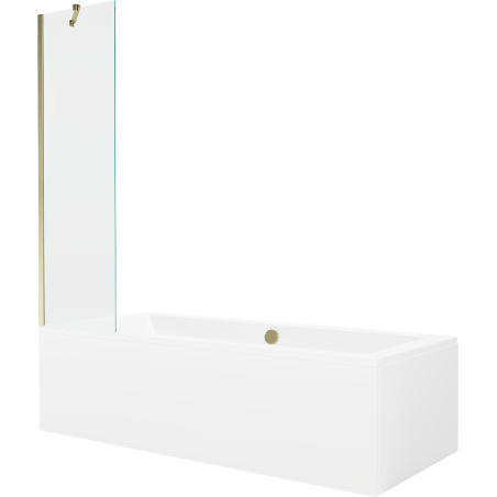 Mexen Cube Rechteckige Badewanne 180 x 80 cm mit Verkleidung und 1-flügeliger 50 cm Duschwand, transparent, golden