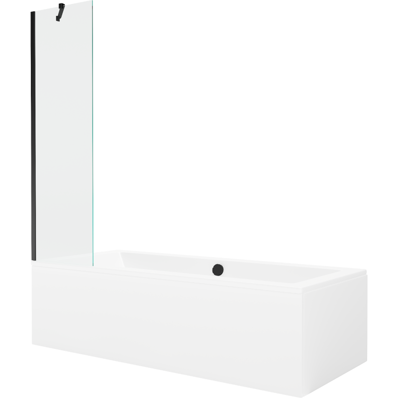 Mexen Cube Rechteckige Badewanne 180 x 80 cm mit Verkleidung und 1-flügeliger Duschabtrennung 50 cm, transparent, schwarz