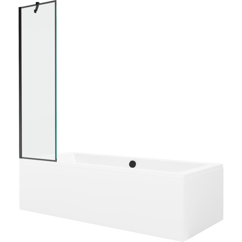 Mexen Cube Rechteckige Wanne 180 x 80 cm mit Verkleidung und 1-flügeliger Duschwand 50 cm, schwarzes Muster
