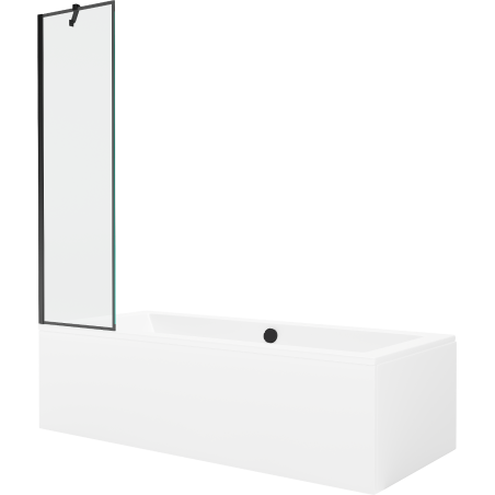 Mexen Cube Rechteckige Wanne 180 x 80 cm mit Verkleidung und 1-flügeliger Duschwand 50 cm, schwarzes Muster
