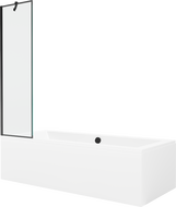 Mexen Cube Rechteckige Wanne 180 x 80 cm mit Verkleidung und 1-flügeliger Duschwand 50 cm, schwarzes Muster