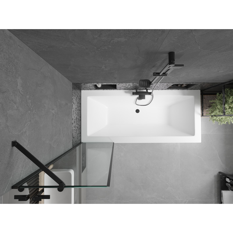 Mexen Cube Rechteckige Wanne 180 x 80 cm mit Verkleidung und 1-flügeliger Duschwand 50 cm, schwarzes Muster