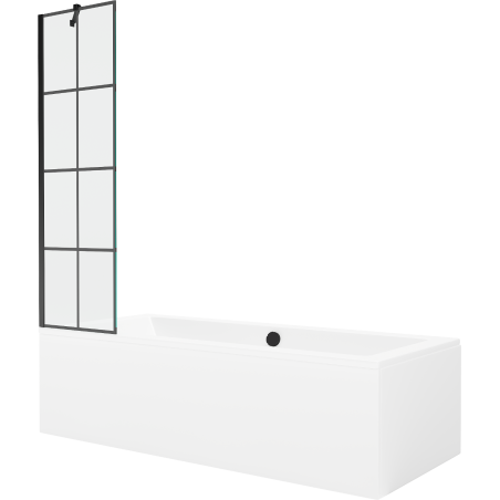 Mexen Cube rechteckige Badewanne 180 x 80 cm mit Verkleidung und 1-flügeliger Abtrennung 50 cm, schwarzes Muster