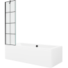 Mexen Cube rechteckige Badewanne 180 x 80 cm mit Verkleidung und 1-flügeliger Abtrennung 50 cm, schwarzes Muster
