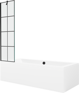 Mexen Cube rechteckige Badewanne 180 x 80 cm mit Verkleidung und 1-flügeliger Abtrennung 50 cm, schwarzes Muster